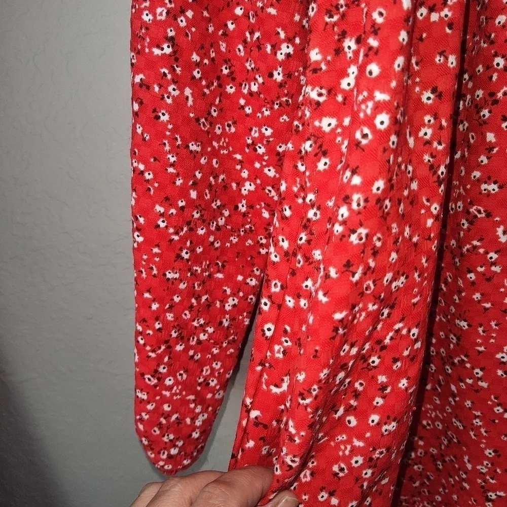 Wild Fable Red Floral Long Sleeves Tie-Front Muse Dress size M - Picture 4 of 8